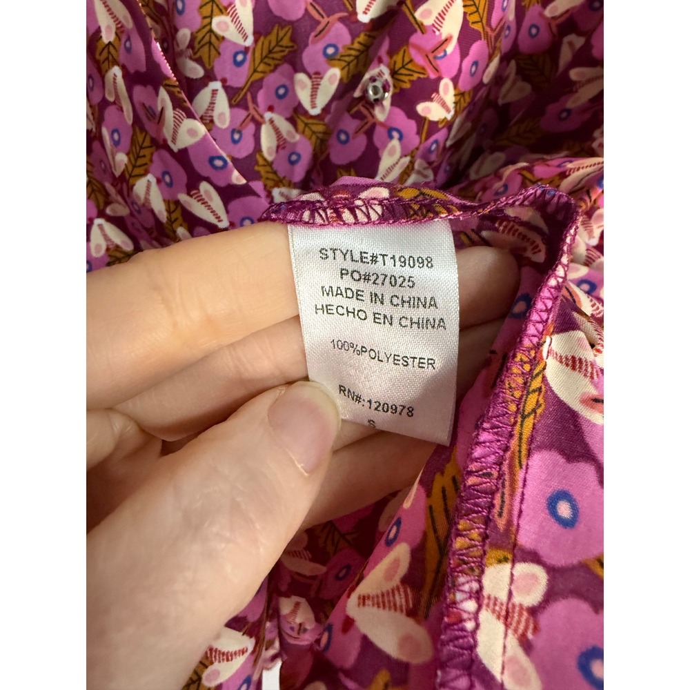 Entro Purple Pink Floral Peplum Blouse‎ Top S Puff Sleeve Cottagecore Boho Twee - Picture 5 of 8